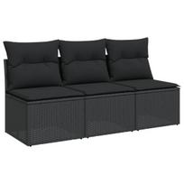Trivietė sodo sofa，Lauko sofa su pagalvėlėmis, juodos spalvos, poliratanas CFE61235