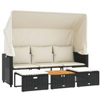 Trivietė sodo sofa，Lauko sofa su skliautu/taburetėmis, juoda, poliratanas CFE80594