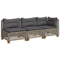 Trivietė sodo sofa，Lauko sofa su pagalvėlėmis, pilkos spalvos, poliratanas CFE59358