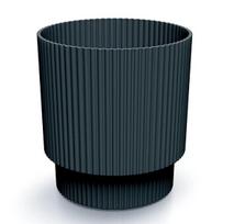 Antracito spalvos dryžuotas plastikinis vazonas ant kojelės 13,8x12,8 cm Milly Apvalus dangtelis