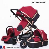 BAZARLAND30. 3 in 1 kūdikio vežimėlis kombinuotas sėdynė-auto lopšys trijų viename, apverčiamas, reguliuojamas, aukštos kokybės, nepraduriamos ratukai. raudona