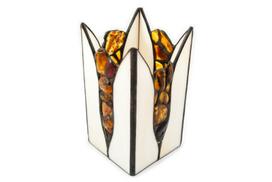 Vitražinio stiklo žvakidė, dekoruota natūraliu gintaru 13.3 cm