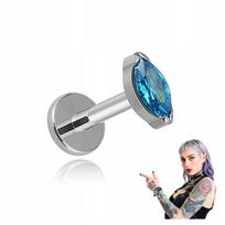 Titaninis labret su mėlyna cirkonio ašara, auskaras helix, 1.2/8 mm