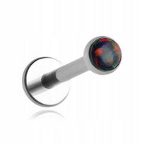 Titano labret auskaras su juodu opalu, sidabrinis, 1.2/8/3 mm