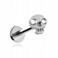 Titano labret auskaras su kaukolės motyvu, sidabro spalvos, 1.2/6mm