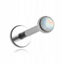 Titano labret auskaras su baltu opalu, sidabro spalvos, 1.2/8/3 mm