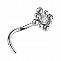 Titano nosies žiedas su cirkoniu, sidabro spalvos, 0.8/6.5 mm