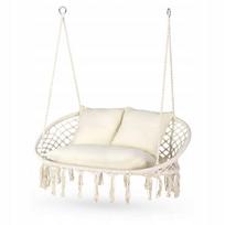 Dvivietės pakabinamos sūpynės su pagalvėlėmis, boho stiliaus, balta