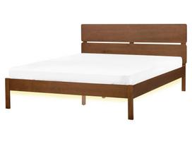 Lova dvigulė Beliani Boisset LED, 160 x 200 cm, medžio sp., be čiužinio, su grotelėmis