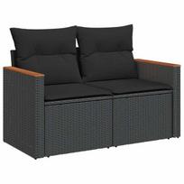 Dvivietė sodo sofa，Lauko sofa su pagalvėlėmis, juodos spalvos, poliratanas CFE82768