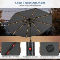 Costway skėtis 300 cm su LED saulės apšvietimu 9 apšvietimo režimai sodo skėtis su švaistikliu pilka spalva