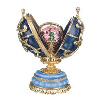 Faberge stiliaus kiaušinis Pavasarinės gėlės, mėlynas