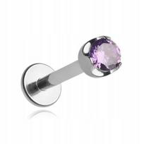 Titano labret auskaras su violetiniu cirkoniu 1,2/8/2,5 mm