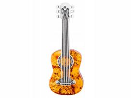Sidabrinis pakabukas gitara su gintaru, oksiduotas