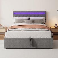 Lova 140×200 CM, su LED apšvietimu ir USB sąsaja, reguliuojamas galvūgalis, hidrauliniu būdu pakeliamas lovos rėmas, pilka