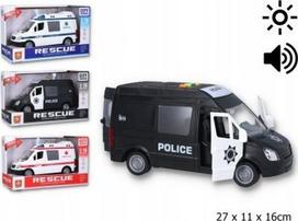Policijos ir greitosios pagalbos automobilis su šviesomis ir garsu
