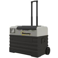 Automobilinis šaldytuvas "Outsunny" kompresorinė šaldymo dėžė 56L, šaldymo dėžė automobiliui 12/24V DC ir 240V AC iki -20°C, nešiojama šaldymo dėžė su ECO/MAX režimais, mini šaldytuvas su teleskopiniu stulpu, ratuku, skirtas stovyklavimui, sunkvežimiui, valčiai ir lizdui