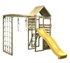 Vaikų medinė žaidimų aikštelė su čiuožykla, laipiojimo tinkleliu, Wendi Toys M40 Climb Tower Set