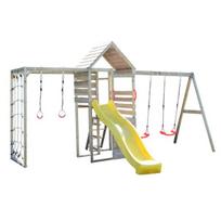 Medinė vaikų žaidimų aikštelė su supyne, čiuožykla, laipiojimo tinklu, Wendi Toys M42 Climb Tower Set