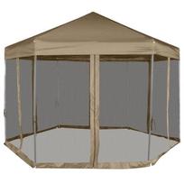 vidaXL Šešiakampė išskleidžiama palapinė su sienomis, taupe, 3,6x3,1m