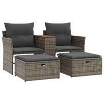Dvivietė sodo sofa，Lauko sofa su taburetėmis, pilkos spalvos, poliratanas CFE42655