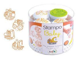 Antspaudų rinkinys Aladine Stampo Baby 4vnt. Engines + pagalvėlė antspaudams oranžinė