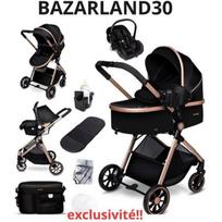 BAZARLAND30.kombinuota 3-in-1 vežimėlis, automobilių kėdutė, lopšys, itin lengvas (apie 7 kg), lietaus danga, uodų tinklas. JUODA/AUKSO