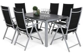 Lauko baldų komplektas Ibiza 150 cm, 6+1, Silver / Black