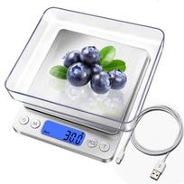 Virtuvinės svarstyklės Skaitmeninės virtuvės svarstyklės, 3kg/0.1g, USB įkraunamos, nerūdijantis