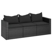 Trivietė sodo sofa，Lauko sofa su pagalvėlėmis, juodos spalvos, poliratanas CFE43757