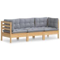 Trivietė sodo sofa，Lauko sofa su pilkomis pagalvėlėmis, pušies masyvas CFE62696