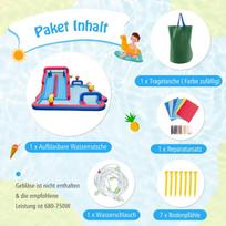 Costway pripučiamų vandens čiuožyklų parkas Milžiniška šokinėja pilis su 2 ilgomis čiuožyklomis 644 x 405 x 210 cm