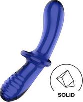 Satisfyer Double Crystal dildo stiklinis, dvipusis, mėlynas