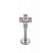 Titano auskaras labret kryžiukas rožinis 1,2/6 mm