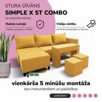 Kampinis išskleidžiamas sofos su staliuku ir pufais St Combo, Podrez, Geltona