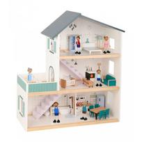 TOOKY TOY Lėlių Namas Medinis 3 Aukštų su 6 Figūrėlėmis
