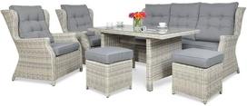 Lauko baldų komplektas TRIVENTO DINING 3 + su pufais, White Grey