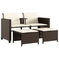 Dvivietė sodo sofa，Lauko sofa su staliuku/taburetėmis, ruda, poliratanas CFE36483