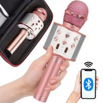 Belaidis mikrofonas „Bluetooth“ karaoke garsiakalbis apvalus su dėklu, įvairūs režimai