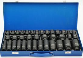 Smūginės lizdinės galvutės 1/2" Cr-mo, 8-32mm, 35 vnt.