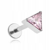 Titano labret auskaras su rožiniu trikampiu, 1.2/6 mm