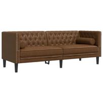 Trivietė chesterfield sofa，Poilsio sofa su pagalvėlėmis, ruda, dirbtinė oda CFE94085