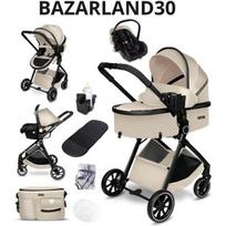 BAZARLAND30. 3-in-1 kombinuota vežimėlio sistema: automobilinė kėdutė, lopšys, itin lengvas (apie 7 kg), lietaus dangtis, uodų tinklas. RUDAS/JUODAS