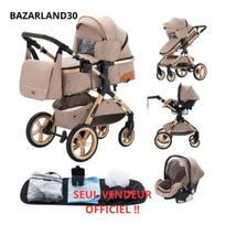 BAZARLAND30. 3 in 1 Kūdikio Vežimėlis Kombinuotas Automobilinė Sėdynė Lopšys Trio Apverčiamas Reguliuojamas Aukštos Kokybės Neperpučiami Ratukai. KHAKI