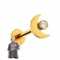 Auksinis titano labret auskaras su mėnuliu ir cirkoniu, 1.2/8 mm