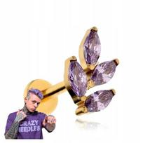 Auksinis titano labret auskaras su violetiniais cirkoniais