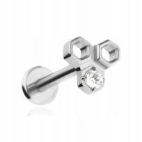 Titano labret auskaras su baltu cirkoniu, helix, lobe, 1.2/8 mm