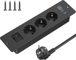 Stalinis kištukinis lizdas su USB C, 3 lizdai, juodas