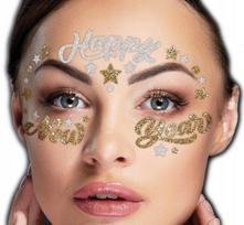 Sidabrinės ir auksinės veido lipdukai "happy New Year"