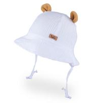 Organinės medvilnės muslin vienguba kepurė-panama su raišteliais berniukams TuTu, balta, 48/50 cm